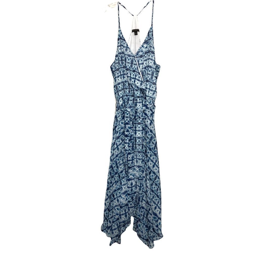 BANANA Republic Blue & White Spaghetti Strap Handkerchief Hem Dress Size Medium